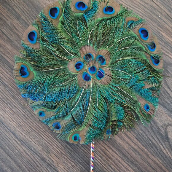 Vintage/Antique Edwardian Genuine Peacock Feathers Ladies Face Screen/Fan - Picture 1 of 8